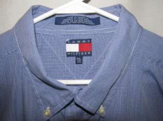 Tommy Hilfiger White Navy Blue Checkered Logo Crest Dress Shirt Mens 