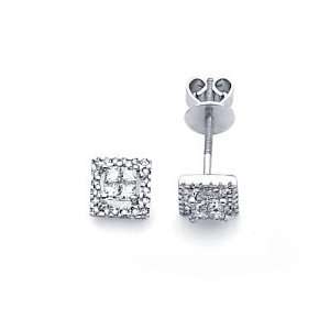  14k White Gold Princess Square Diamond Stud Earrings (G H 
