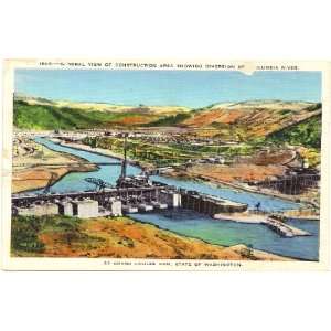 1930s Vintage Postcard Construction of Grand Coulee Dam   Washington