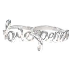   Silver Love and Peace Cursive Script Ring Set, Size 6 Jewelry