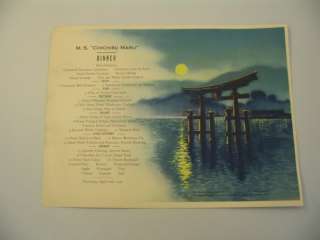 1931 MS Chichibu Maru Dinner Menu Steamship NYK Line SS  