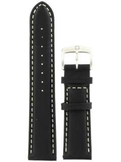 Wenger, Black Leather Strap with White Stitching, 22mm Lug Width 