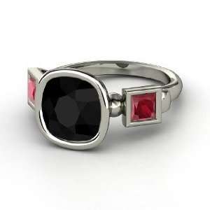  Amanda Ring, Cushion Black Onyx Platinum Ring with Ruby Jewelry