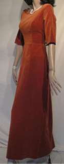 Lovely Vintage 60s Rust Velvet Long Party Dress B36  