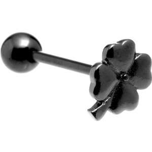  Black Four Leaf Clover Anodized Titanium Barbell Jewelry