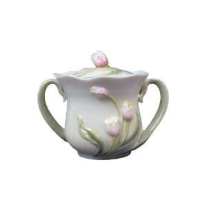  4.25 inch Glazed White Porcelain Sugar Bowl, Tulip Lid 