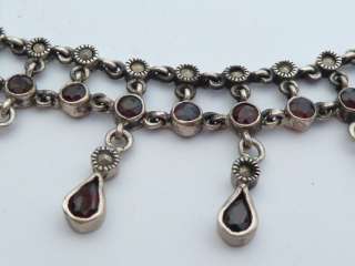   Vintage Sterling Silver Garnet Set Necklace Chain 53g 16 #75  