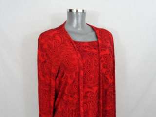 CHICOS TRAVELERS red w/ black paisley print shell jacket twinset 2 L 