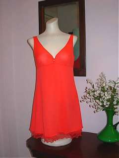 Exc Vtg Sheer Red  Short Layer Nylon Nightgown Robe Peignoir Set 