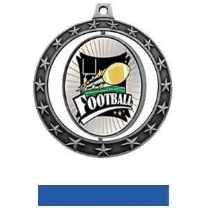 Football Spinner Medals Xtreme M 7701 SILVER MEDAL / BLUE RIBBON 2.75 