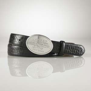 Ralph Lauren Crocodile Embossed Leather Plaque Belt  