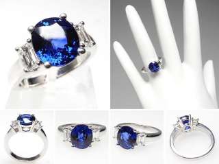 Blue Sapphire & Emerald Cut Diamond Engagement Ring Solid 14K White 