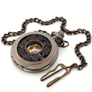   Brown Vintage Pocket Watch Case Long Necklace Chain For Gift  