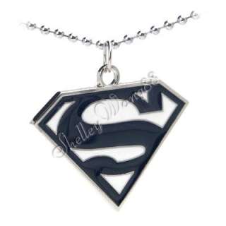   & White Superman Chest S Logo Pendant Necklace /w Free Chain  