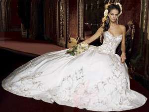   Ivory Sweetheart Satin Embroidery Wedding Dresses all size w320  