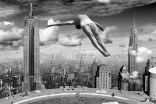 Poster New York Dive   Sprung von Wolkenkratzer Sommer Baden NY 