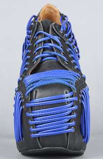 Jeffrey Campbell The Lita Laced Shoe in Black With Neon Blue Laces 