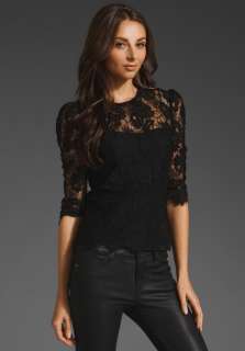 MILLY Caterina Puff Sleeve Top in Black/Black  