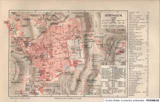 Stadtplan um 1900 JERUSALEM original Israel Klagemauer  