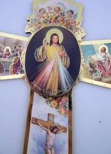 Very Divine Mercy Slim Catholic Wood Crucifix Wall Cross Gold Trim 6 