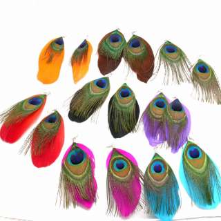 Multicolor Peacock Feather Drop Dangle Earrings  