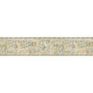   Wallpaper Company 6.83 in x 15ft Blue and Beige Floral Scroll Border