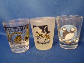 Baltimore Maryland Maine State Shot Glass Glasses 3 Lot  