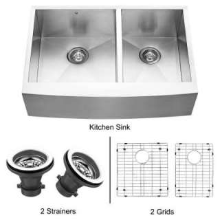   Farmhouse Stainless Steel Kitchen Sink, Two Grids and Two Strainers