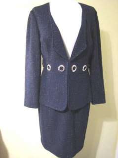 ST JOHN 2pc Knit Skirt Suit Size 10 NWOT Navy Jacket & Skirt Sparkle 
