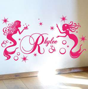 Custom Name Mermaid Stars Bubbles Vinyl Sticker Wall Art Decal Nursery 