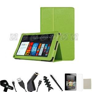 Kindle Fire PU leather Folio Case Cover/Car Charger/USB Cable/Stylus 