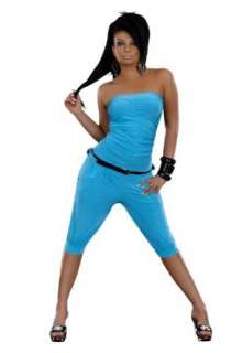 Modischer Stretch Overall Bandeau Hosenanzug mit Gürtel in Blau Gr 