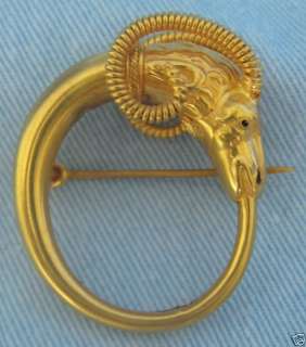 Fine Italian High Karat Gold Castelani Rams Head Pin  