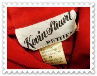 Vintage 80s Shirt Dress Tomato Red w Belt Neck Bow B40  