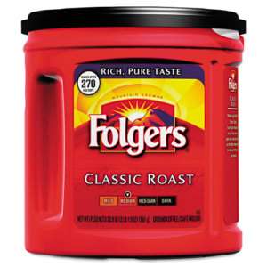 Folgers Coffee, Classic Roast Regular, Ground, 33.9 oz., Can, 6/Carton 
