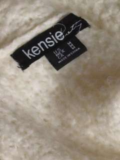 Kensie cream cable knit fringe hem hooded long babydoll cardigan 
