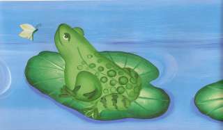 Kids Wallpaper Border / Frog on a Lilypad Wall Border/ Blue Background 