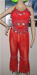 QUALITY RED BELLY DANCE 2 PCS COSTUME SET  