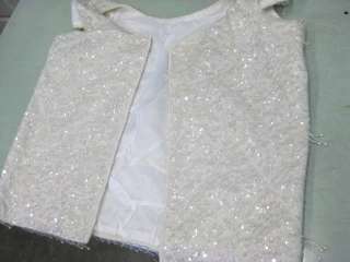 vtg 50s 60s White Full Beaded Sequined Sweater Vest Top  