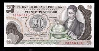 World Paper Money   Colombia 20 Pesos 1983 P409 @ UNC  