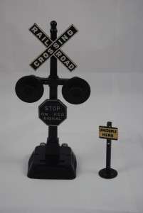   Pre War WWII 7 electric RR Crossing sign & Uncouple sign  