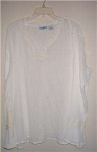   BABY AND ME WHITE COTTON AND LACE CROCHET ACCENT TOP SIZE 1X  