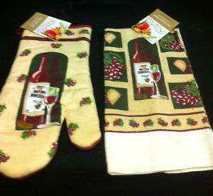 NEW Set with Oven Mitt and Kitchen Towel   Wine Theme  