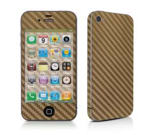 CARBON FIBRE STYLE SKIN STICKER KIT FITS IPHONE 4 GOLD  