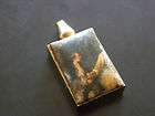 ANTIQUE SMALL PERFUME BOTTLE METAL W/ PICTURE IN SILK