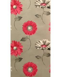 Large Floral Feature Retro Wallpaper   Metallic Silver Pink Large 