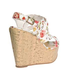 New White Floral Strappy Cork High Heel Wedges Shoes Size 3 8  