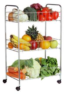 Tier Kitchen Chrome Trolley Vegetable Storage Rack  