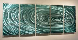 Modern Abstract Hand Painted Metal Wall Art Sculpture Teal Refective 