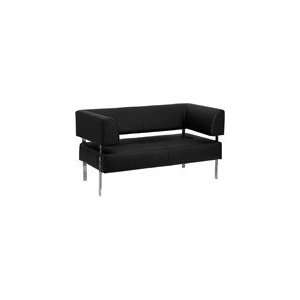 HERCULES Excel Contemporary Black Leather Love Seat with Straight Back 